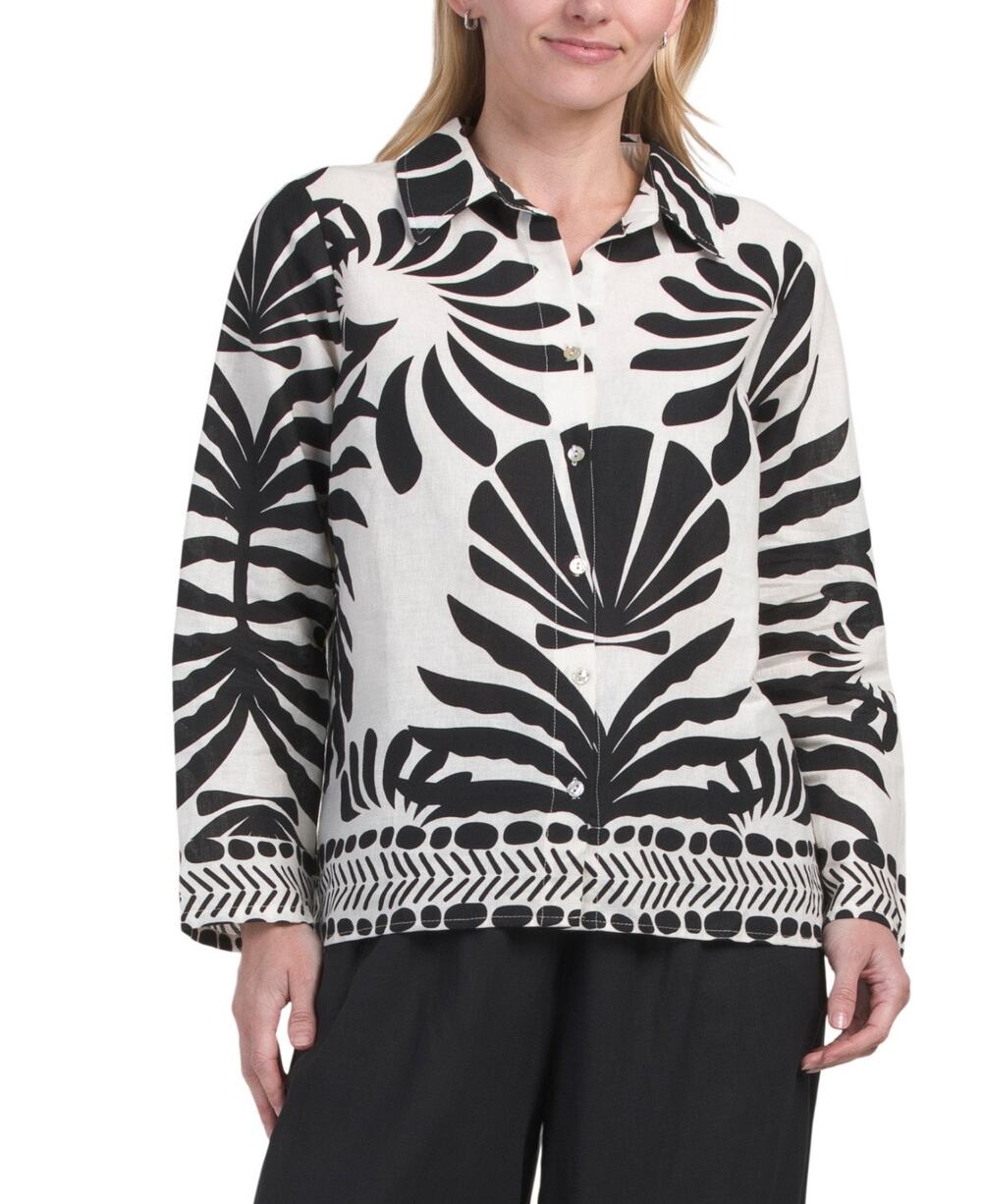 RACHEL ZOE Linen Abstract Cream Black Botanical Top SMALL NWT!